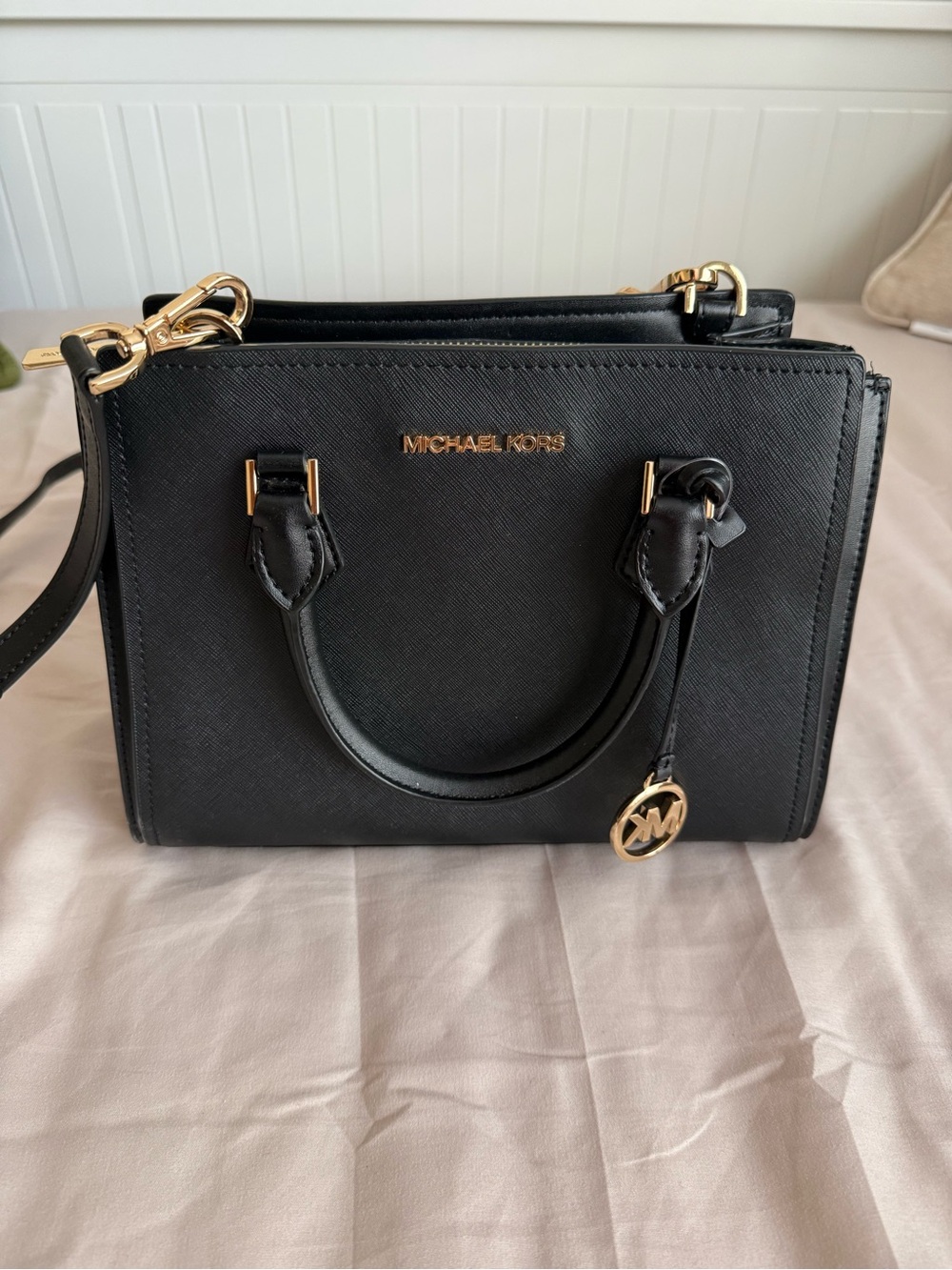 Michael Kors Black Saffiano Satchel with Gold Hardware